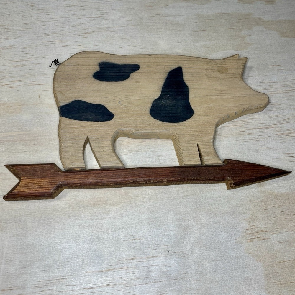 Vintage Folk Art Wooden Carved Pig & Arrow Wall Hanging 14"x 8x 3/4" Made in USA